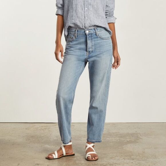 Everlane Summer Slouch Jeans Button Fly Relaxed Straight Women’s 25 Light Wash - Picture 1 of 12